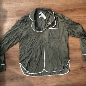 Aerie Olive Button-Up Top with White Accents